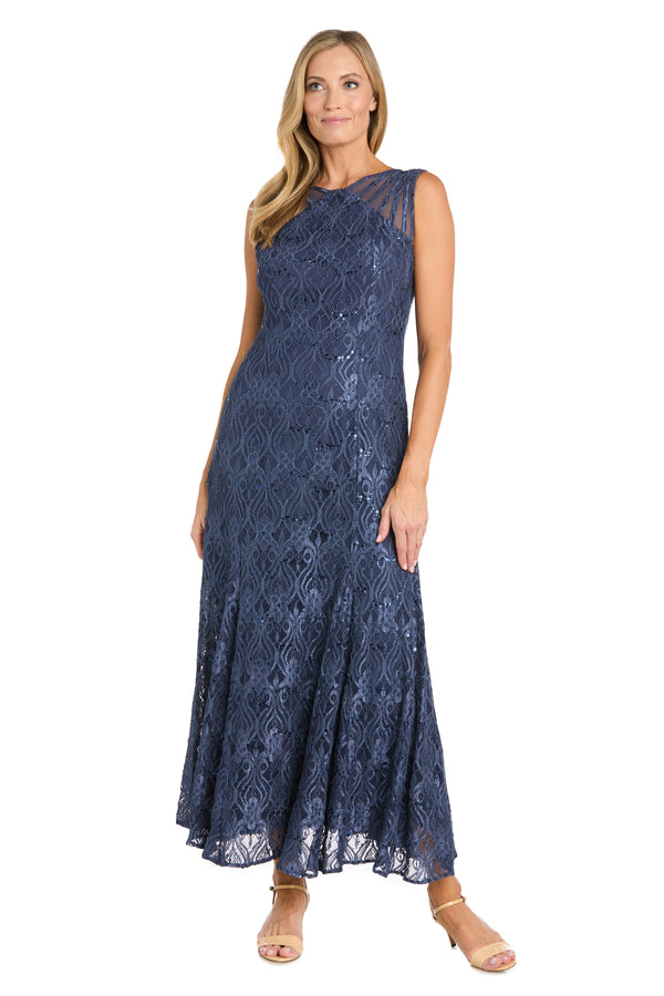 R&m Richards Sequined Lace Gown With Sheer Inserts