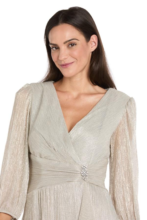 R&m Richards Shimmer & Sheer Metallic Cocktail Dress