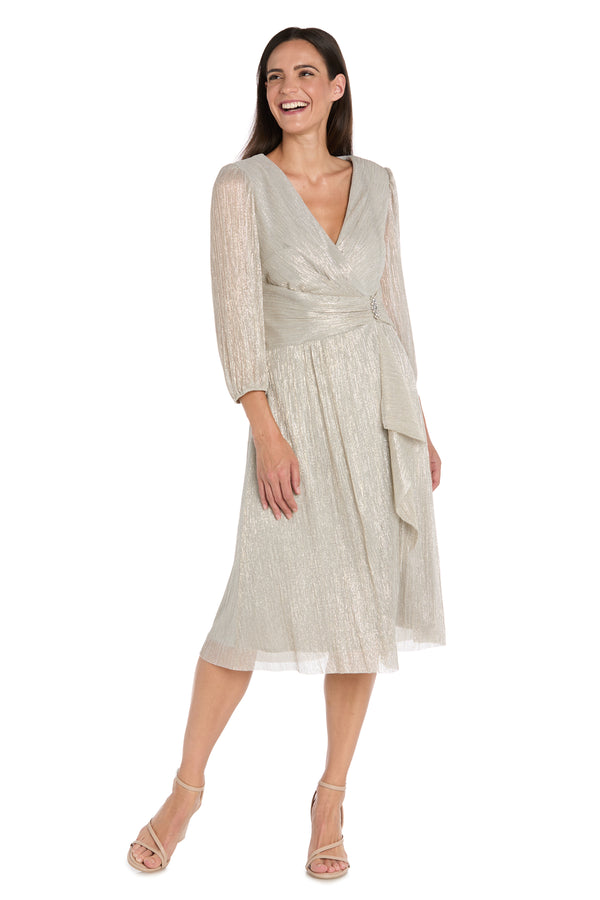 R&m Richards Shimmer & Sheer Metallic Cocktail Dress