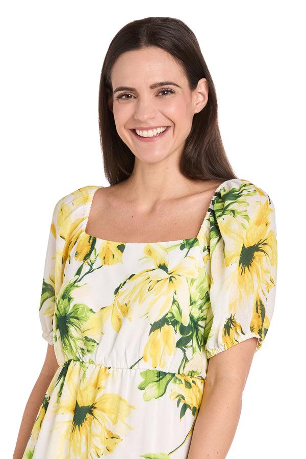 R&m Richards Sunflower Linen Midi Dress
