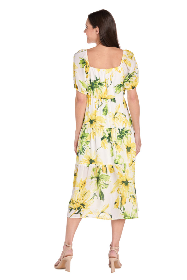 R&m Richards Sunflower Linen Midi Dress - Petite