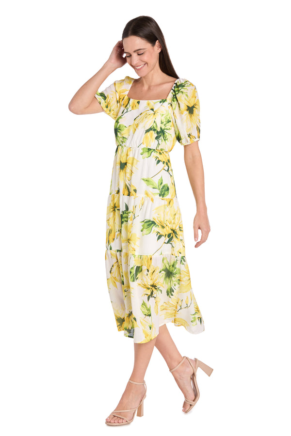 R&m Richards Sunflower Linen Midi Dress - Petite