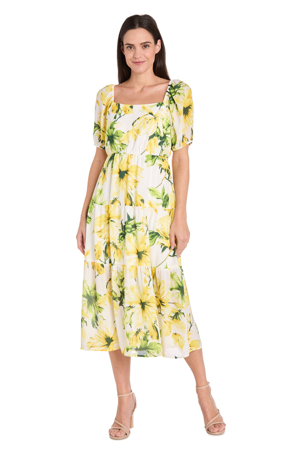r&m richards Sunflower Linen Midi Dress - Petite