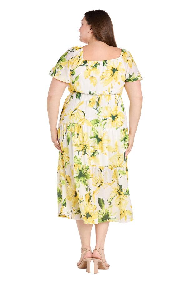 R&m Richards Sunflower Linen Midi Dress - Plus