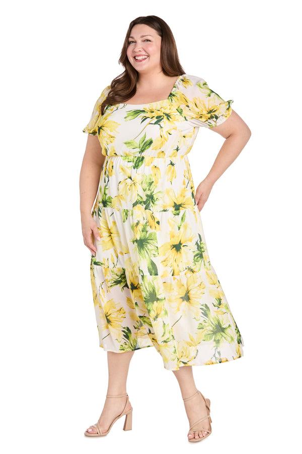 R&m Richards Sunflower Linen Midi Dress - Plus