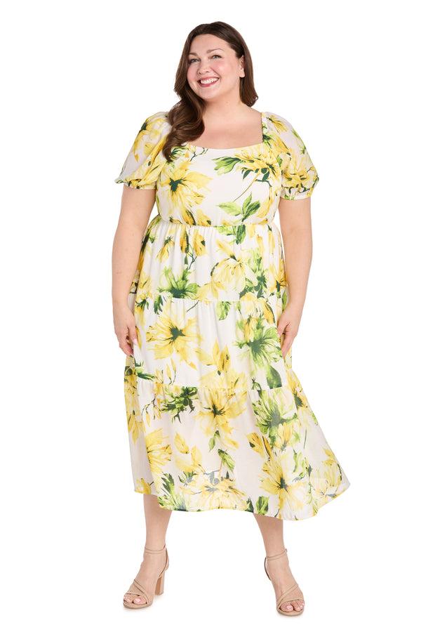r&m richards Sunflower Linen Midi Dress - Plus