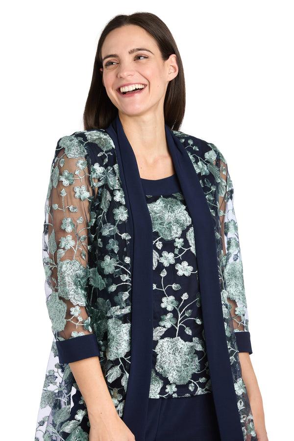 R&m Richards Threaded Floral Pantsuit