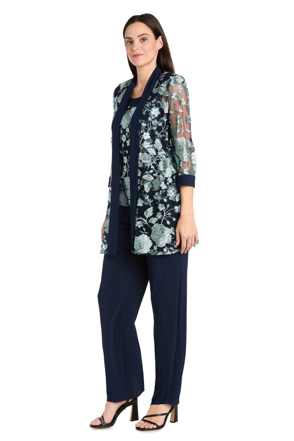 R&m Richards Threaded Floral Pantsuit