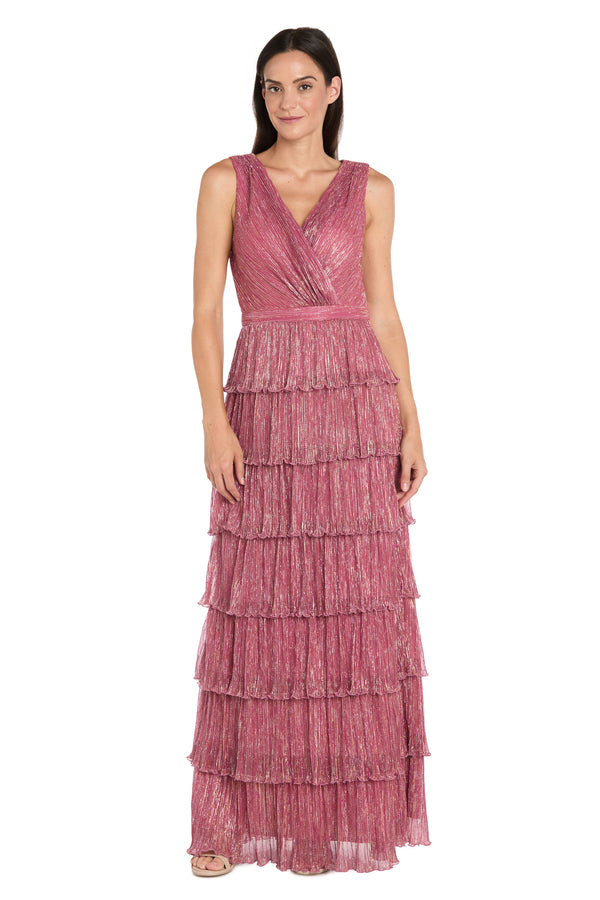R&m Richards Tiered Maxi Dress In Berry Metallic