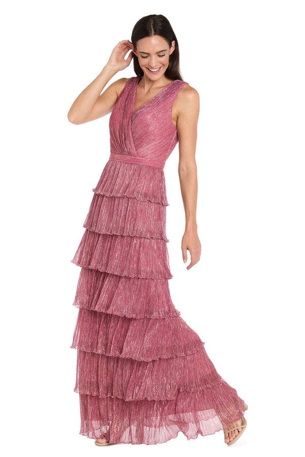 r&m richards Tiered Maxi Dress in Berry Metallic