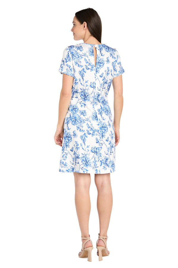 R&m Richards White & Blue Linen T-Shirt Dress - Petite