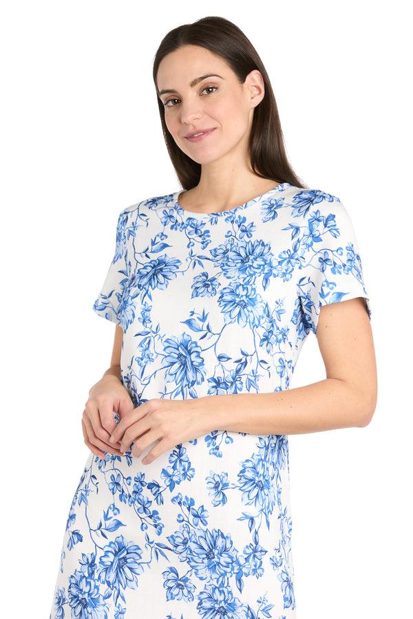 R&m Richards White & Blue Linen T-Shirt Dress - Petite