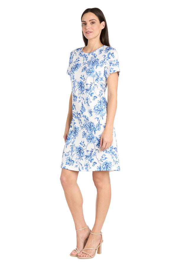 R&m Richards White & Blue Linen T-Shirt Dress - Petite