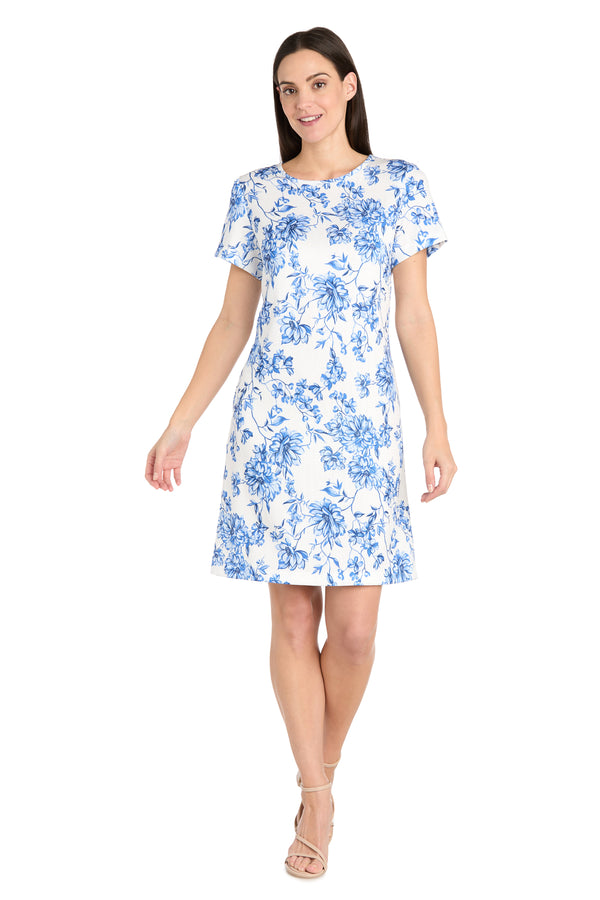 r&m richards White & Blue Linen T-Shirt Dress - Petite