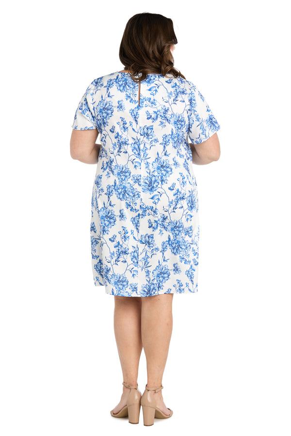 R&m Richards White & Blue Linen T-Shirt Dress - Plus