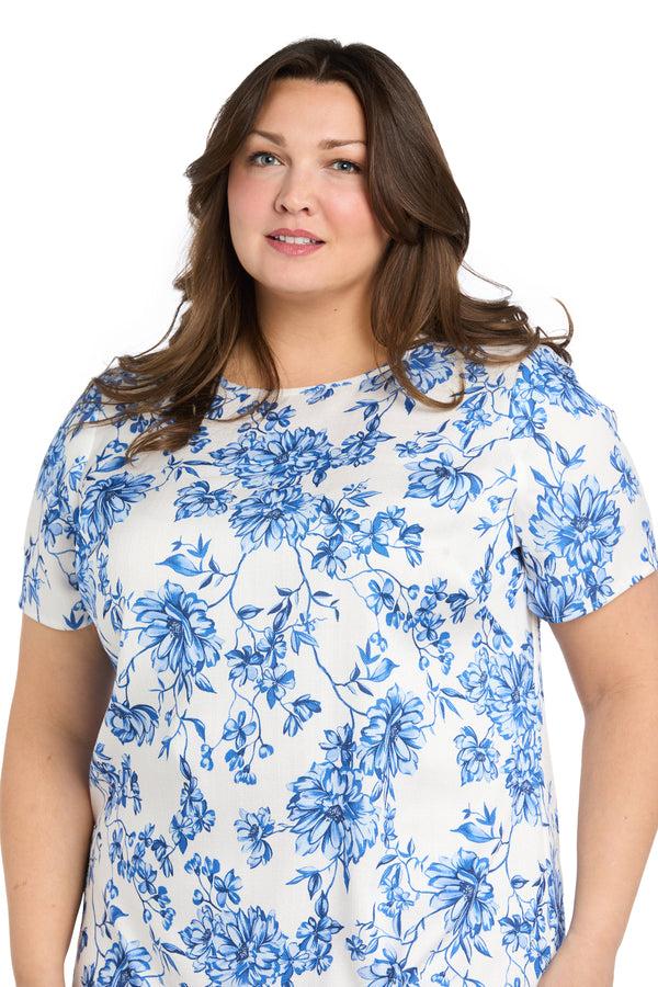 R&m Richards White & Blue Linen T-Shirt Dress - Plus