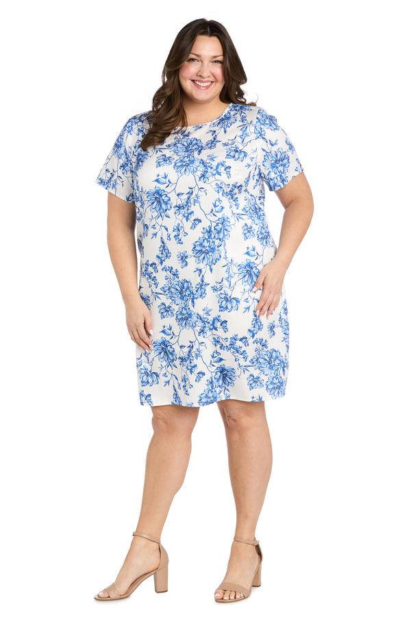 r&m richards White & Blue Linen T-Shirt Dress - Plus