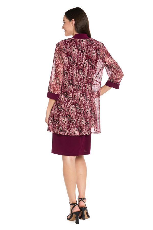 R&m Richards Wine Paisley Mesh Jacket Dress Set