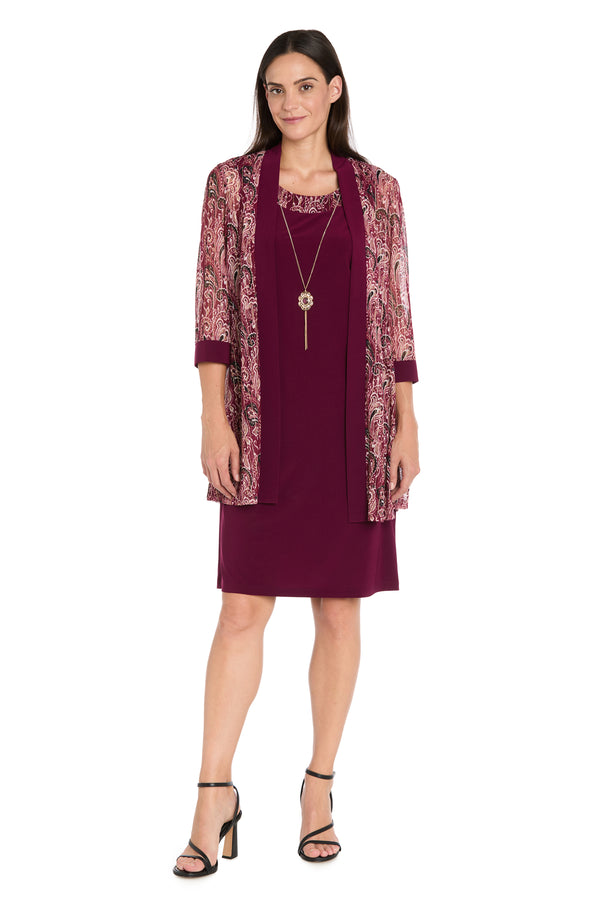 r&m richards Wine Paisley Mesh Jacket Dress Set