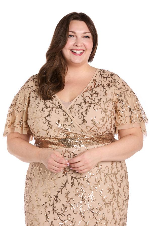 R&m Richards Radiant Glamour Gold Sequin Dress - Plus