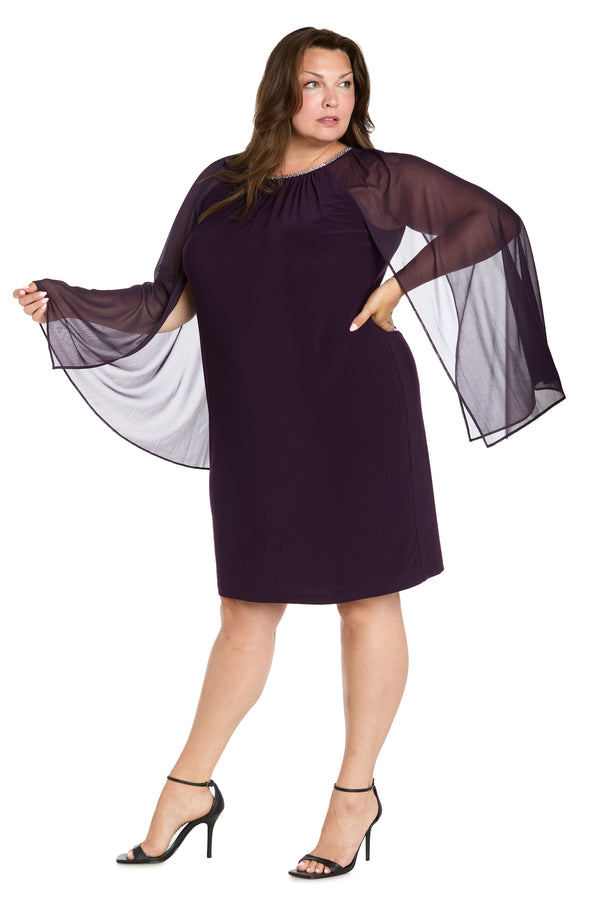 R&m Richards Rhinestone Neckline Cocktail Dress With Chiffon Cap - Plus