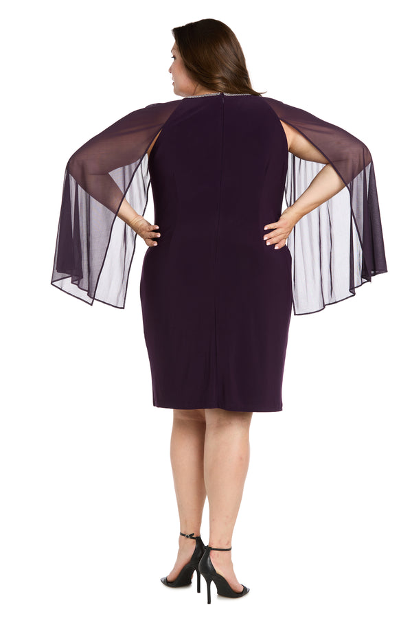 R&m Richards Rhinestone Neckline Cocktail Dress With Chiffon Cap - Plus