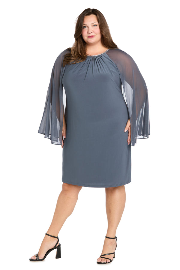 R&m Richards Rhinestone Neckline Cocktail Dress With Chiffon Cap - Plus