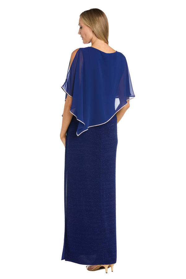 R&m Richards Rhinestone Poncho With Metallic Stripe Dress
