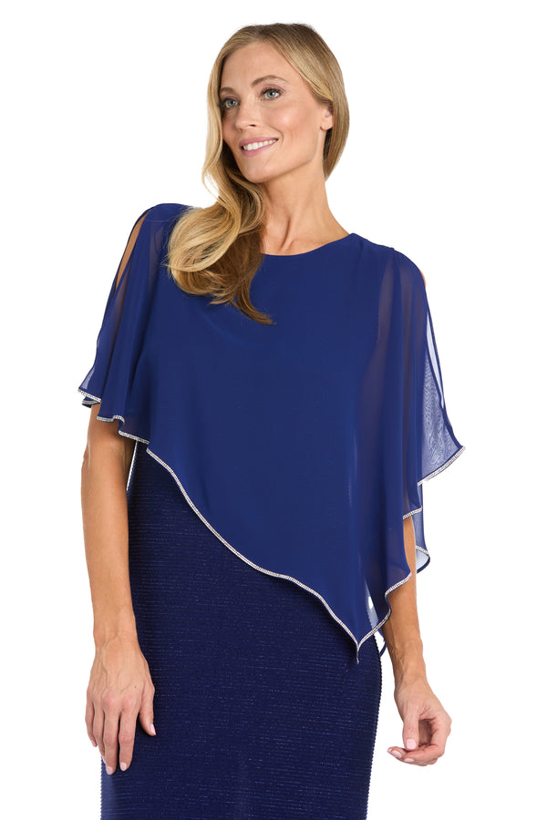 R&m Richards Rhinestone Poncho With Metallic Stripe Dress