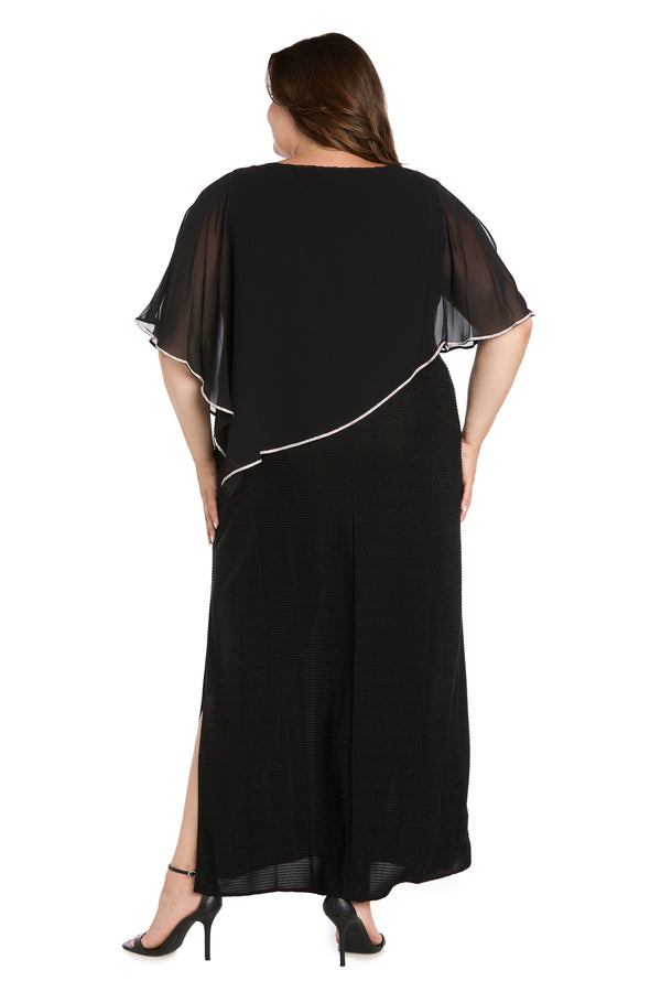 R&m Richards Rhinestone Poncho With Metallic Stripe Dress - Plus