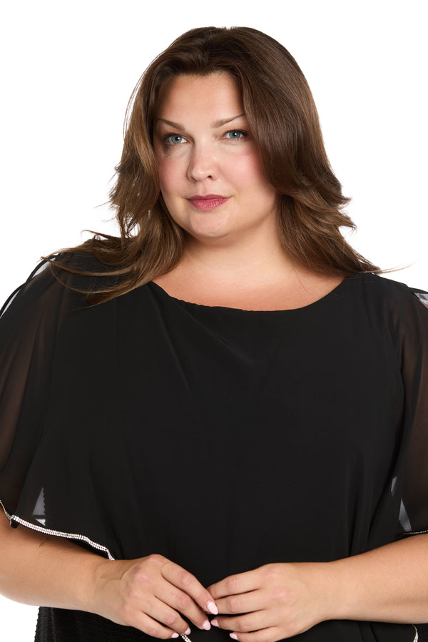 R&m Richards Rhinestone Poncho With Metallic Stripe Dress - Plus