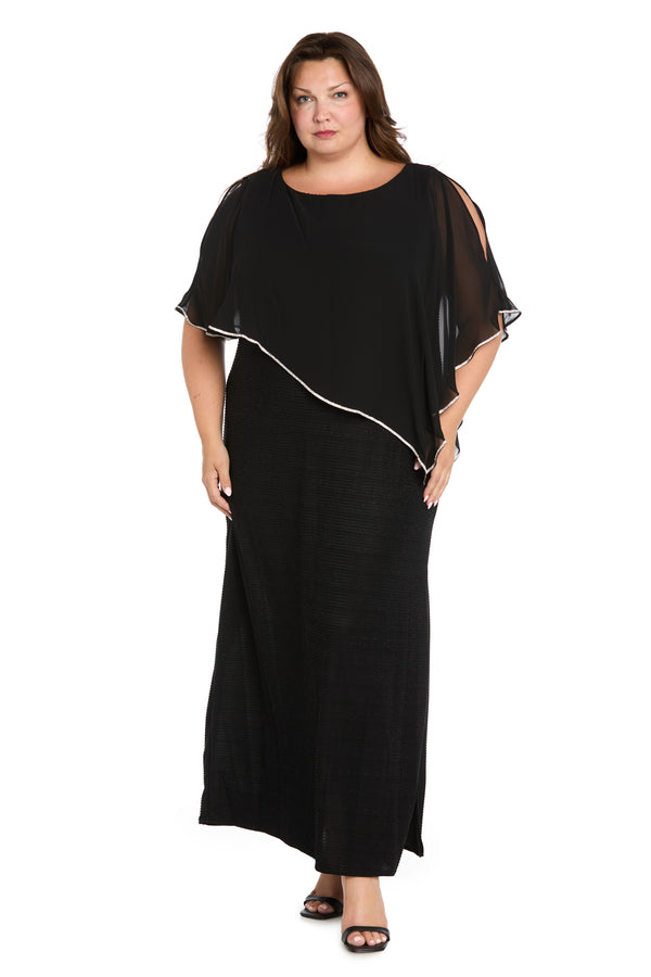 R&m Richards Rhinestone Poncho With Metallic Stripe Dress - Plus
