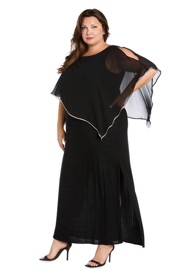 r&m richards Rhinestone Poncho with Metallic Stripe Dress - Plus