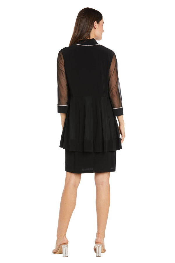 R&m Richards Rhinestone Trim Jacket Dress With Illusion Sleeves