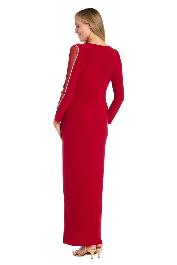 R&m Richards Rhinestone-Trimmed Illusion Shoulder Gown With Side Waist Detail