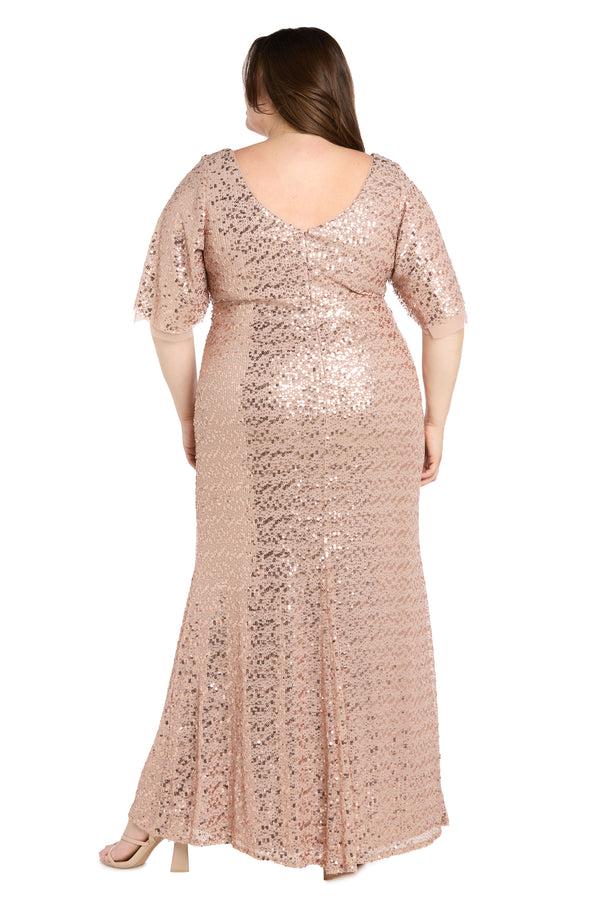 R&m Richards Rose Gold Sequin Gown With Flutter Sleeves - Plus
