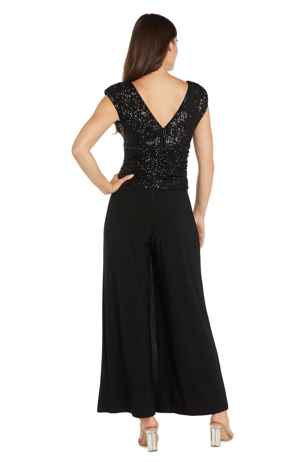R&m Richards Ruched Sequin Wrap Front Jumpsuit With Mock Skirt