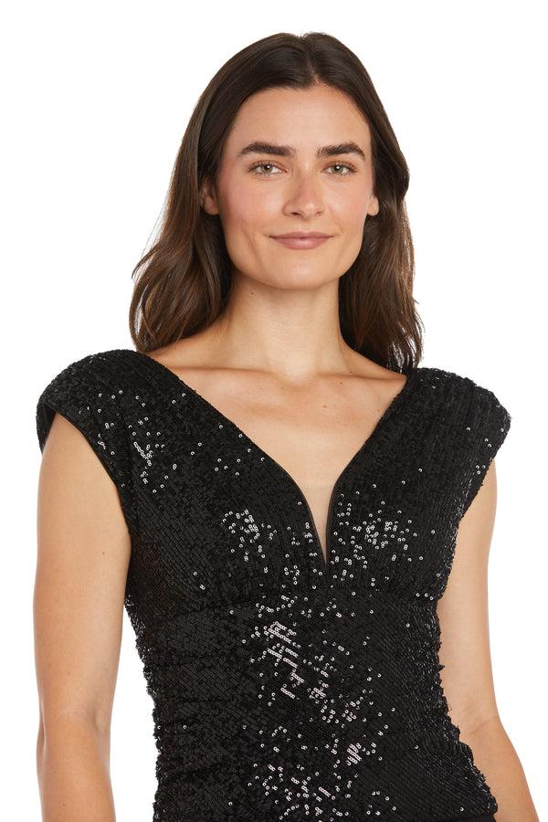 R&m Richards Ruched Sequin Wrap Front Jumpsuit With Mock Skirt