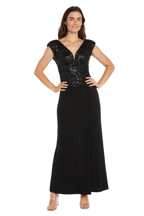 R&m Richards Ruched Sequin Wrap Front Jumpsuit With Mock Skirt