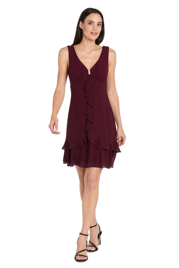 R&m Richards Ruffled Chiffon Short Dress With Removable Jacket