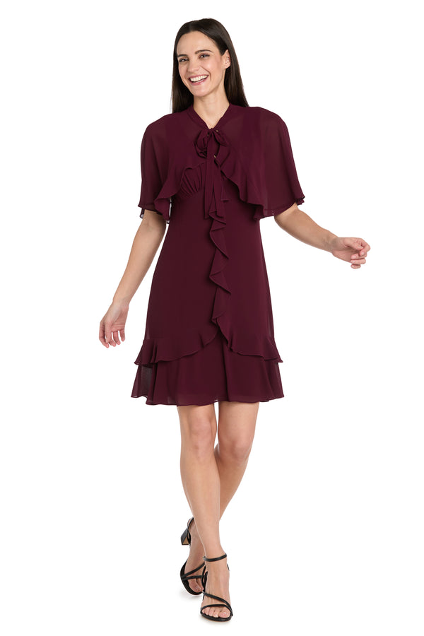 r&m richards Ruffled Chiffon Short Dress with Removable Jacket