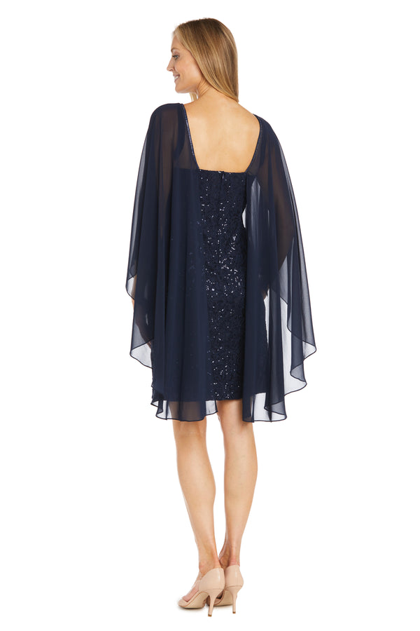 R&m Richards Sequin Cocktail Dress With Sheer Chiffon Cape