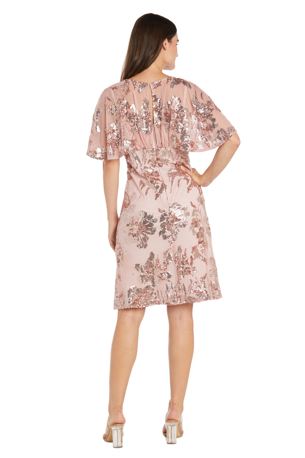 R&m Richards Sequin Floral Cocktail Dress With Sheer Overlay Cape - Petite