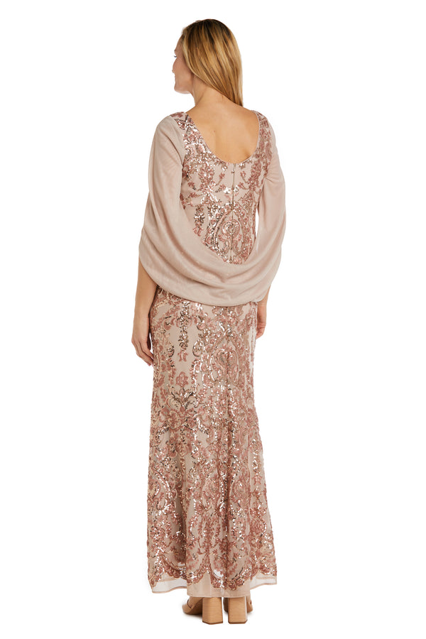 R&m Richards Sequin Gown With Chiffon Wrap Around Cape