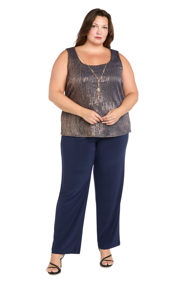 R&m Richards Sequined Duster Pant Set Navy Rose - Plus