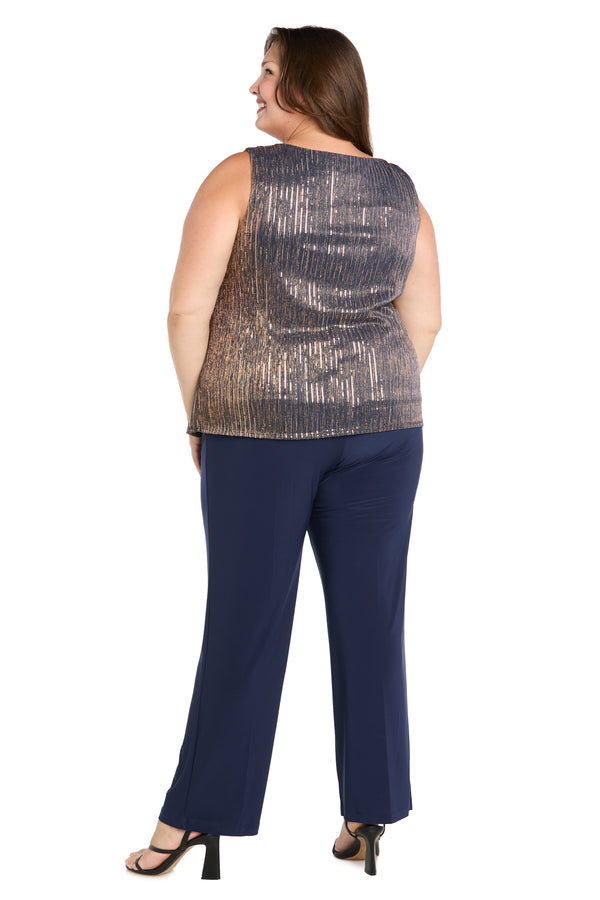 R&m Richards Sequined Duster Pant Set Navy Rose - Plus