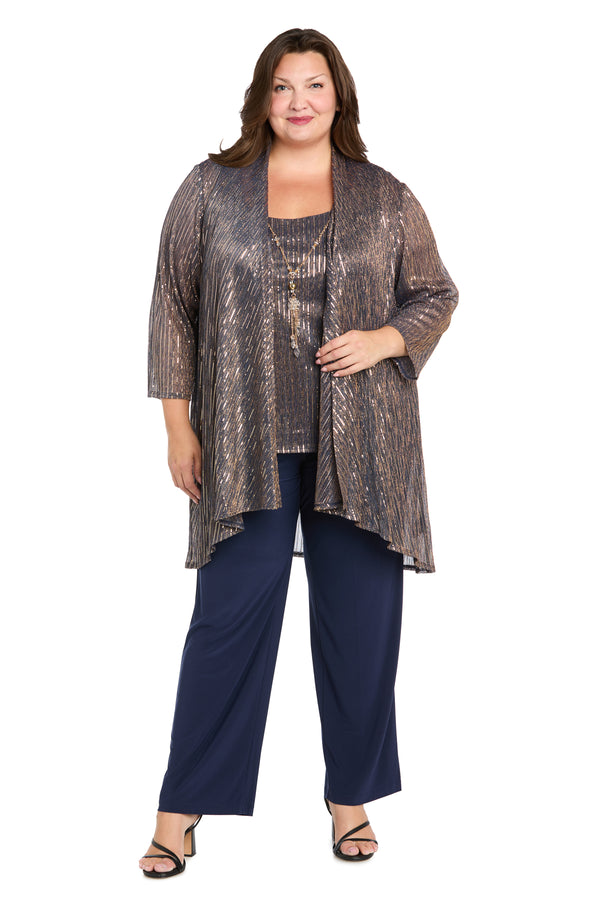 r&m richards Sequined Duster Pant Set Navy Rose - Plus