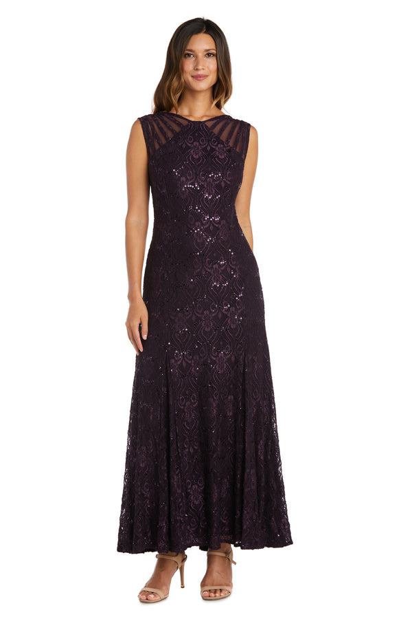 R&m Richards Sequined Lace Gown With Sheer Inserts - Petite