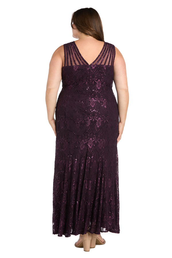 R&m Richards Sequined Lace Gown With Sheer Inserts - Plus