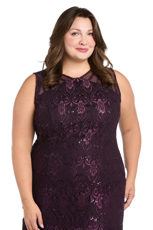 R&m Richards Sequined Lace Gown With Sheer Inserts - Plus